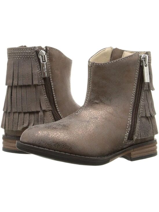 Kenneth Cole Shoes - Kenneth Cole Downtown Girl Bronze Synthetic & Leather Fringe Ankle Boots 5